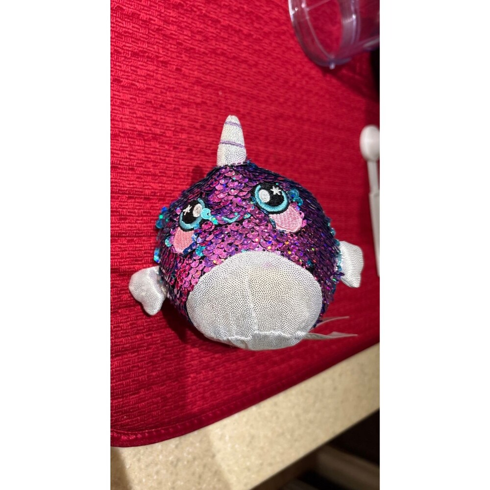 Squeezamals, Shelby Sparkle Narwhal, Super-Squishy Foam with Two-Sided Sequins